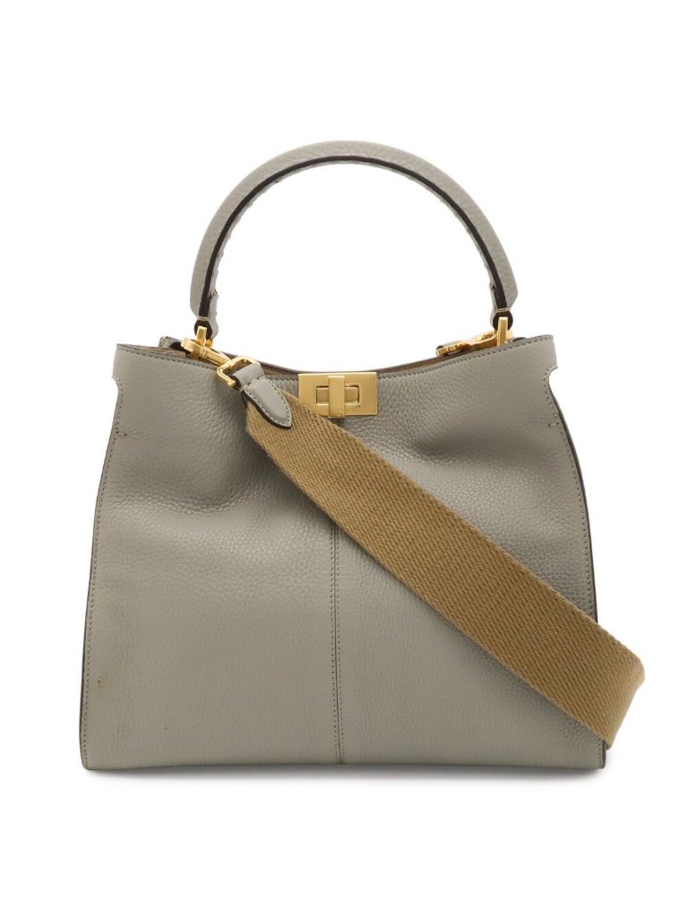 Fendi Peekaboo X-Lite Medium 2-Way Shoulder Bag Leather Gray Gold